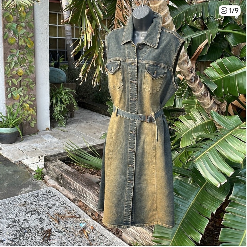 Hi Jeans distressed denim belted dress